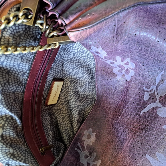 Moda Luxe Hobo Boho Style Vegan Leather Purse Bag Washed Plum w/ Tassel Accents - Picture 12 of 15